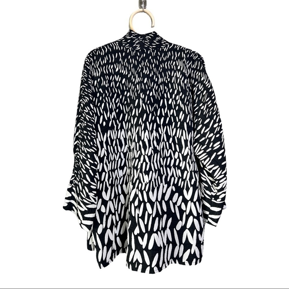Open Front Kimono Coat Layer Black White Jacket Size Large Luxury EMMELLE NYC - Picture 3 of 15